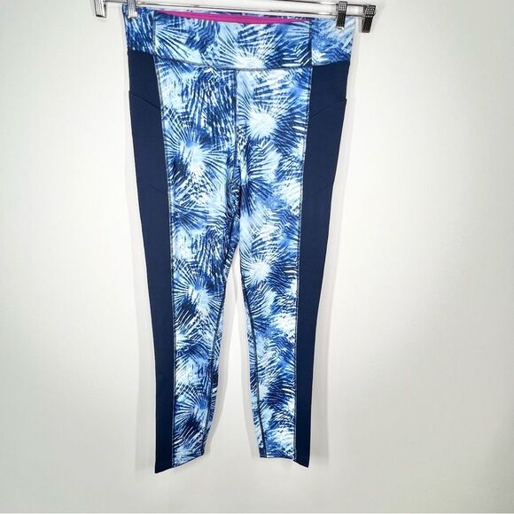 Lot Of 2 Lands End Active Compression Leggings Navy Palm & Paisley XLT XL TALL - Picture 2 of 13